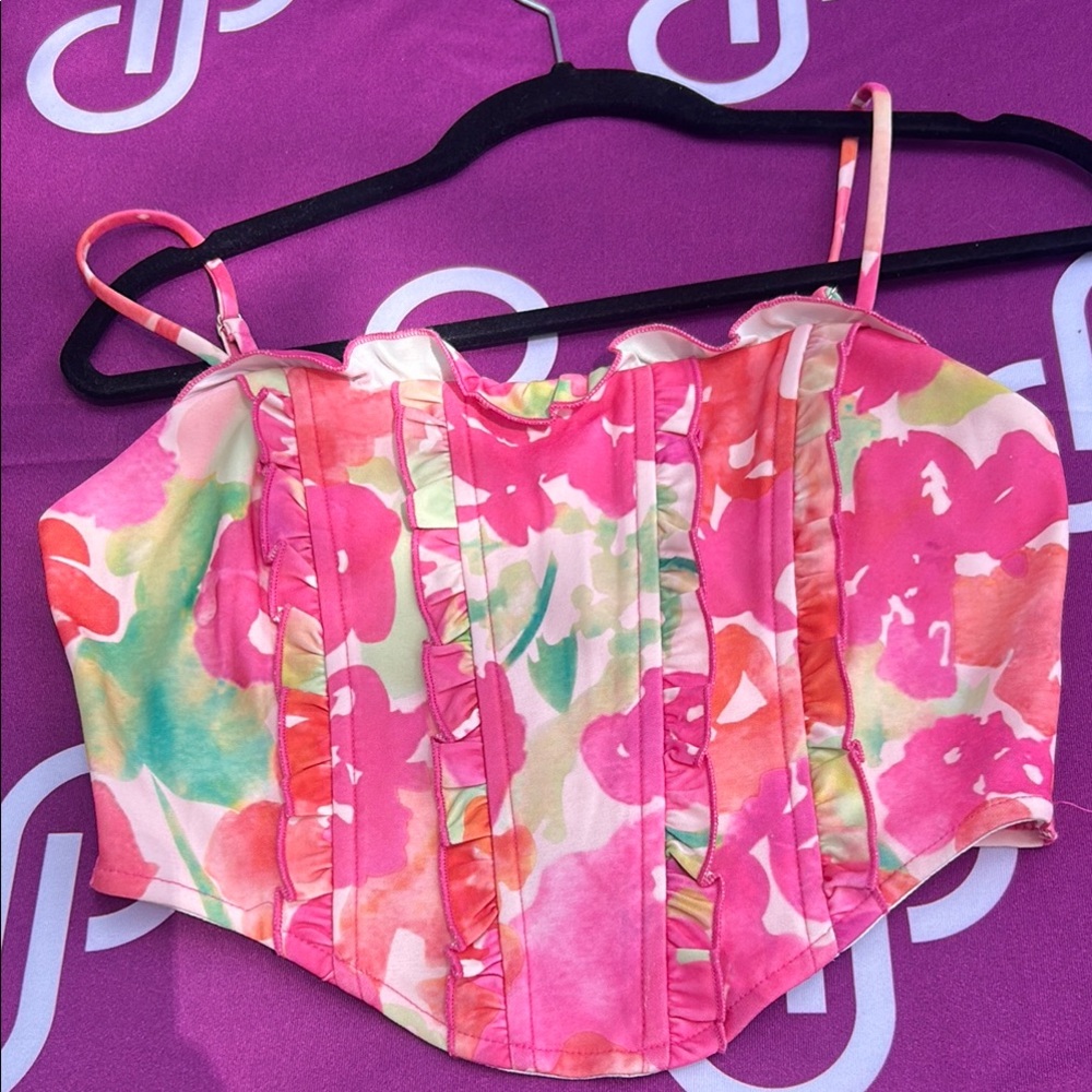 Blue Blush Pink and Green Bustier Camisole